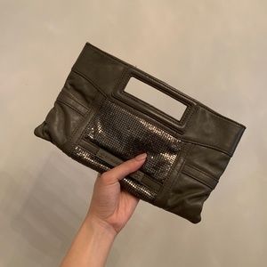 BCBG MaxAzria Leather & Chainmail Clutch OS